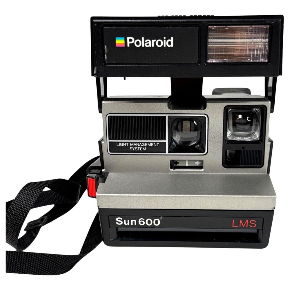 Polaroid Sun 600 LMS Instant Film Camera With Strap UNTESTED Vintage Black Retro